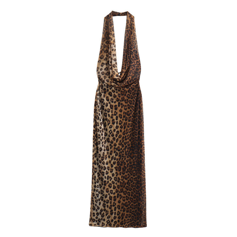 Backless Halter Leopard Print Dress Women