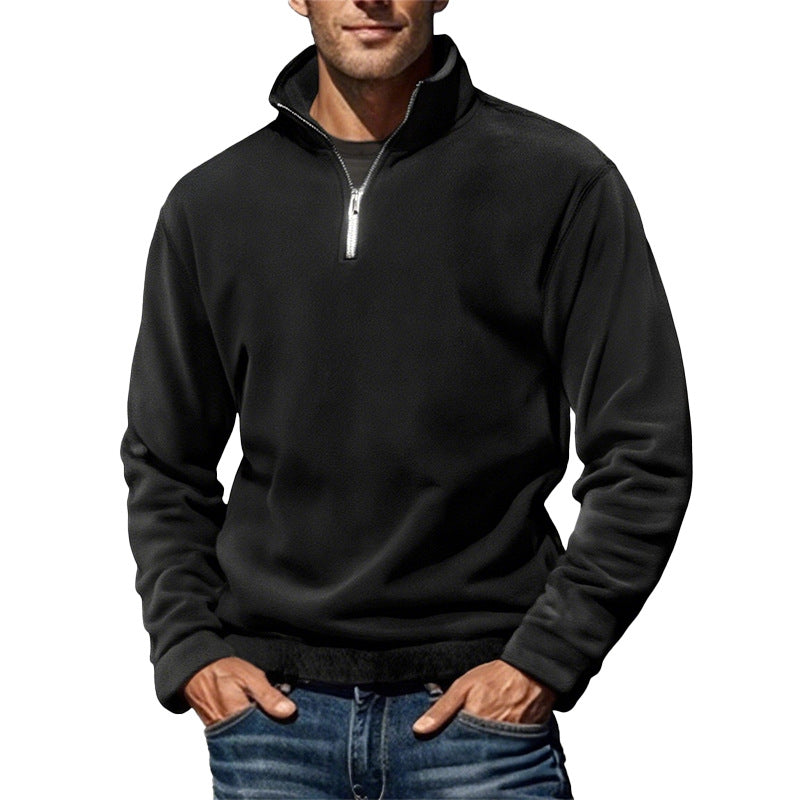 Men's Polar Fleece Top Pure Color Simple Casual Stand Collar Pullover Sweater