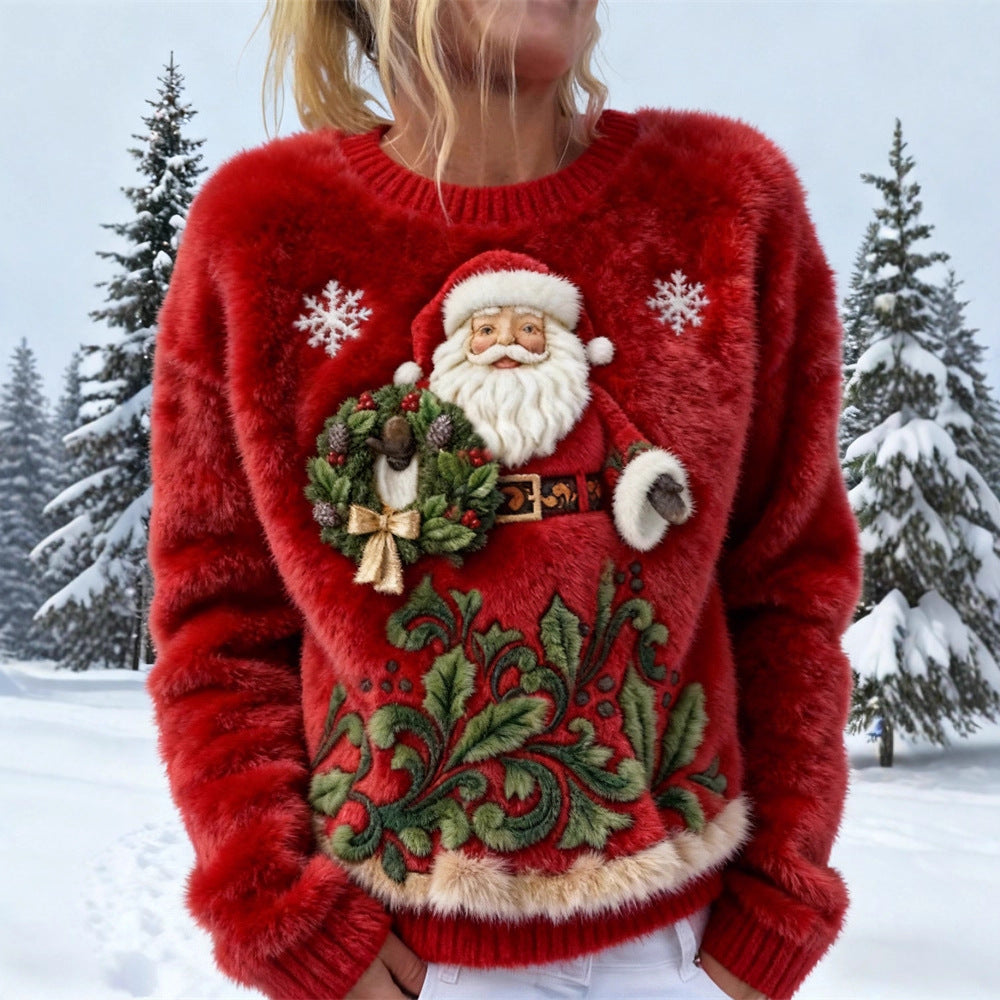 Digital-printed Christmas-patterned Women's Flannel Hoodie