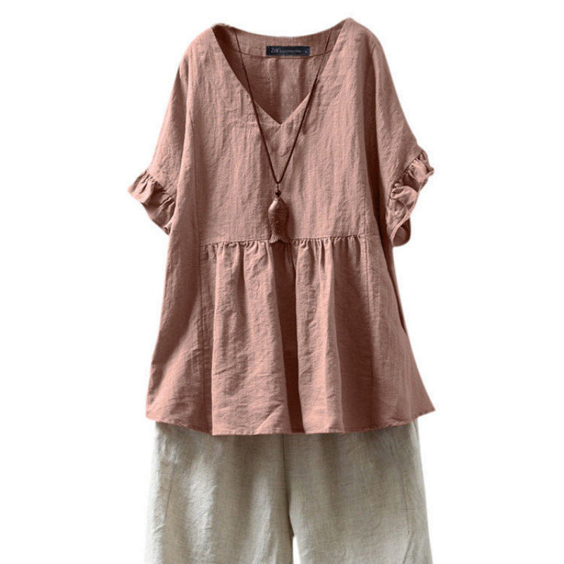 Ruffled Loose Plus Size Top For Ethnic Style Shirt Women