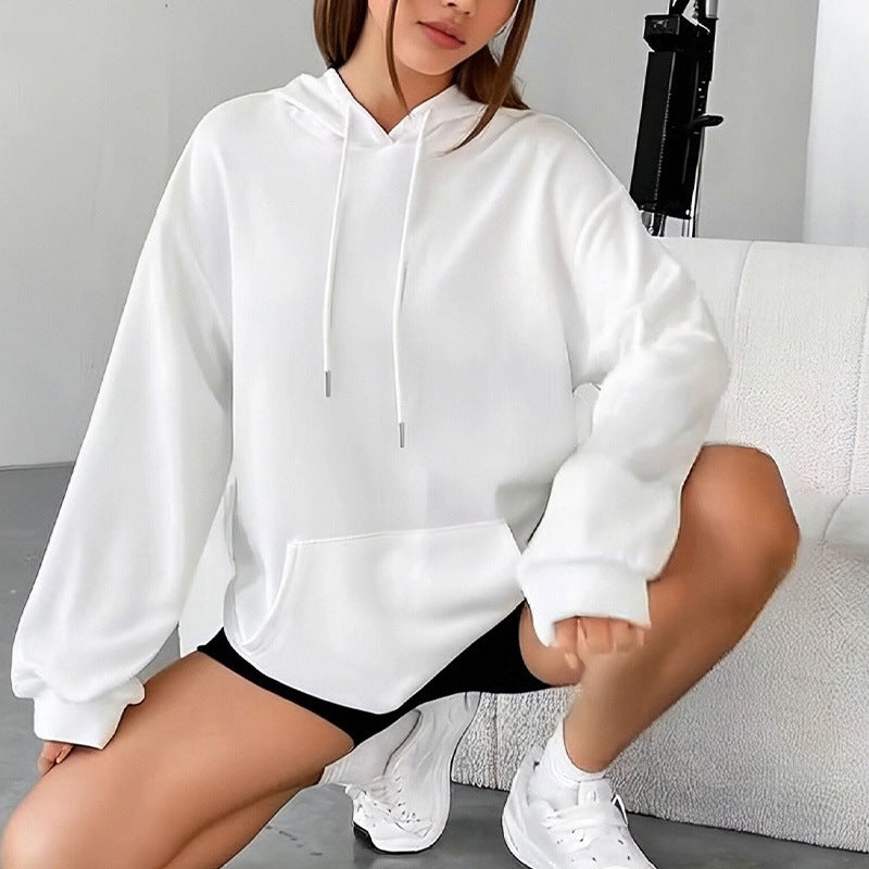 All-matching Loose Drawstring Pocket Sweatshirt Long Sleeve Women