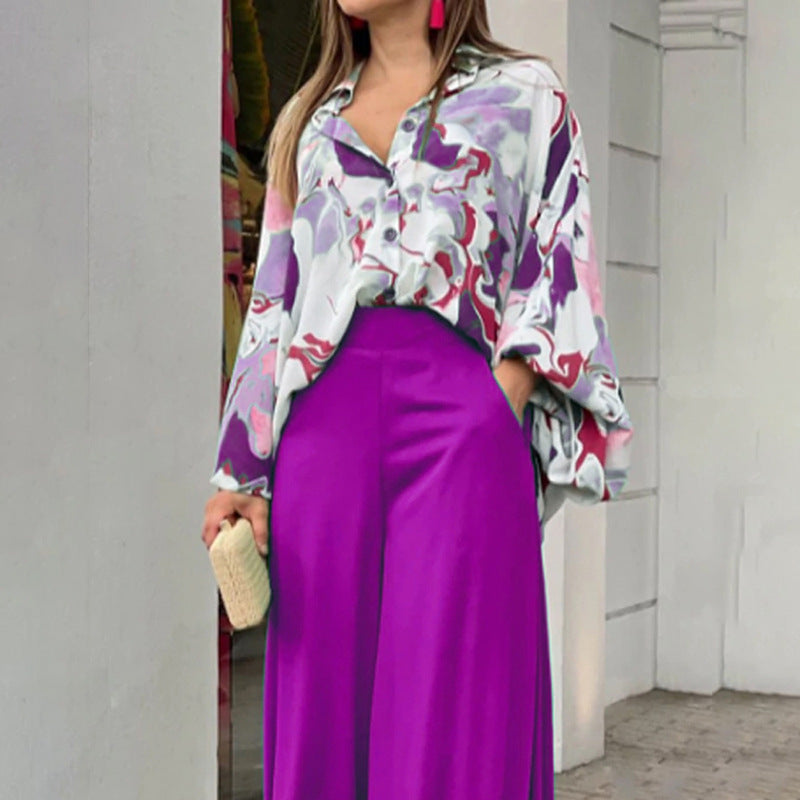 Fashionable Printed Wide-leg Pants