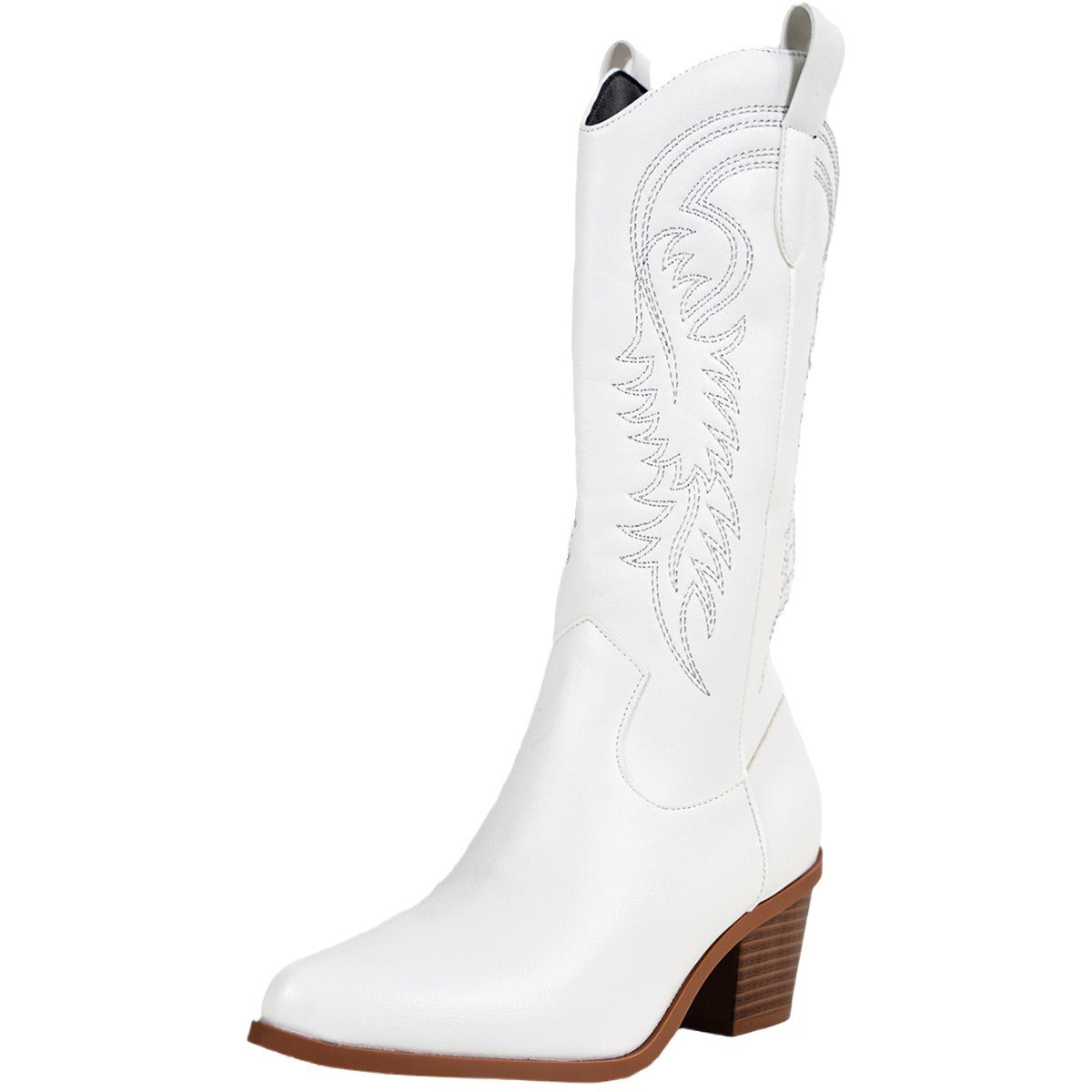 High Heel White Western Cowboy Knight Boots