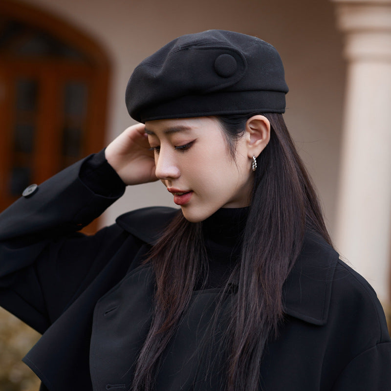 High-grade Buttons Make Your Face Look Smaller In Autumn And Winter Beret