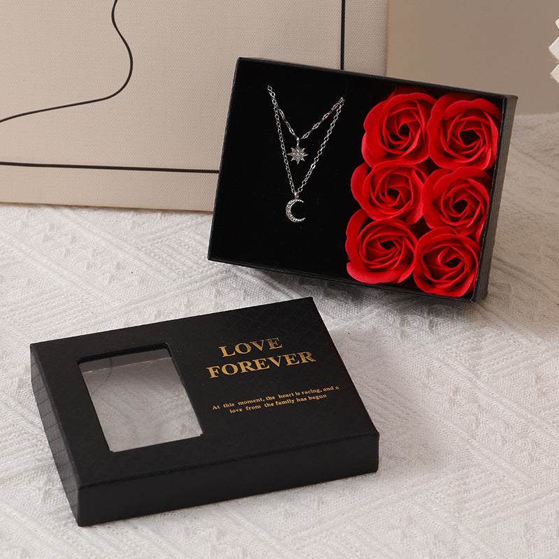Valentine's Day Gift Ring Necklace Rose Jewelry Box