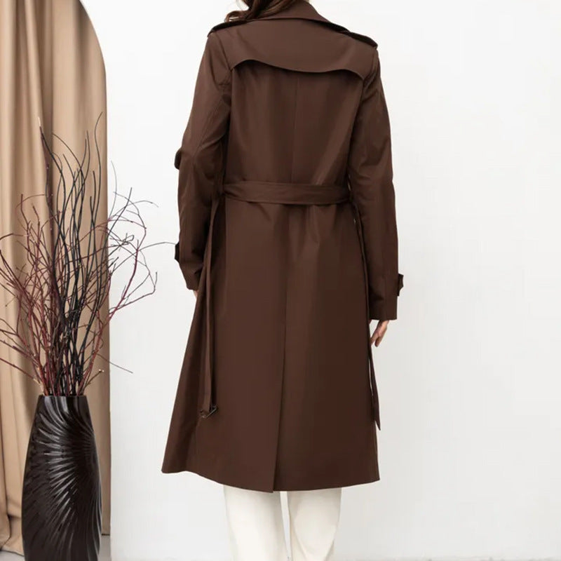 Double Breasted Women's Dust Coat Classic British Style Lace-up