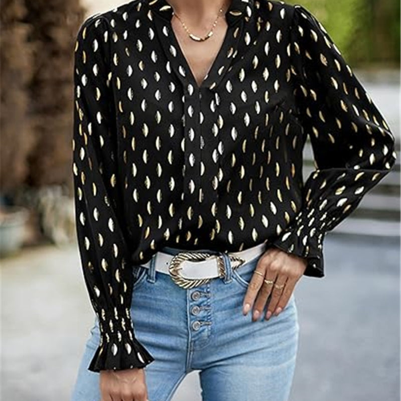 Bubble Long Sleeve Waist Bronzing Blouse