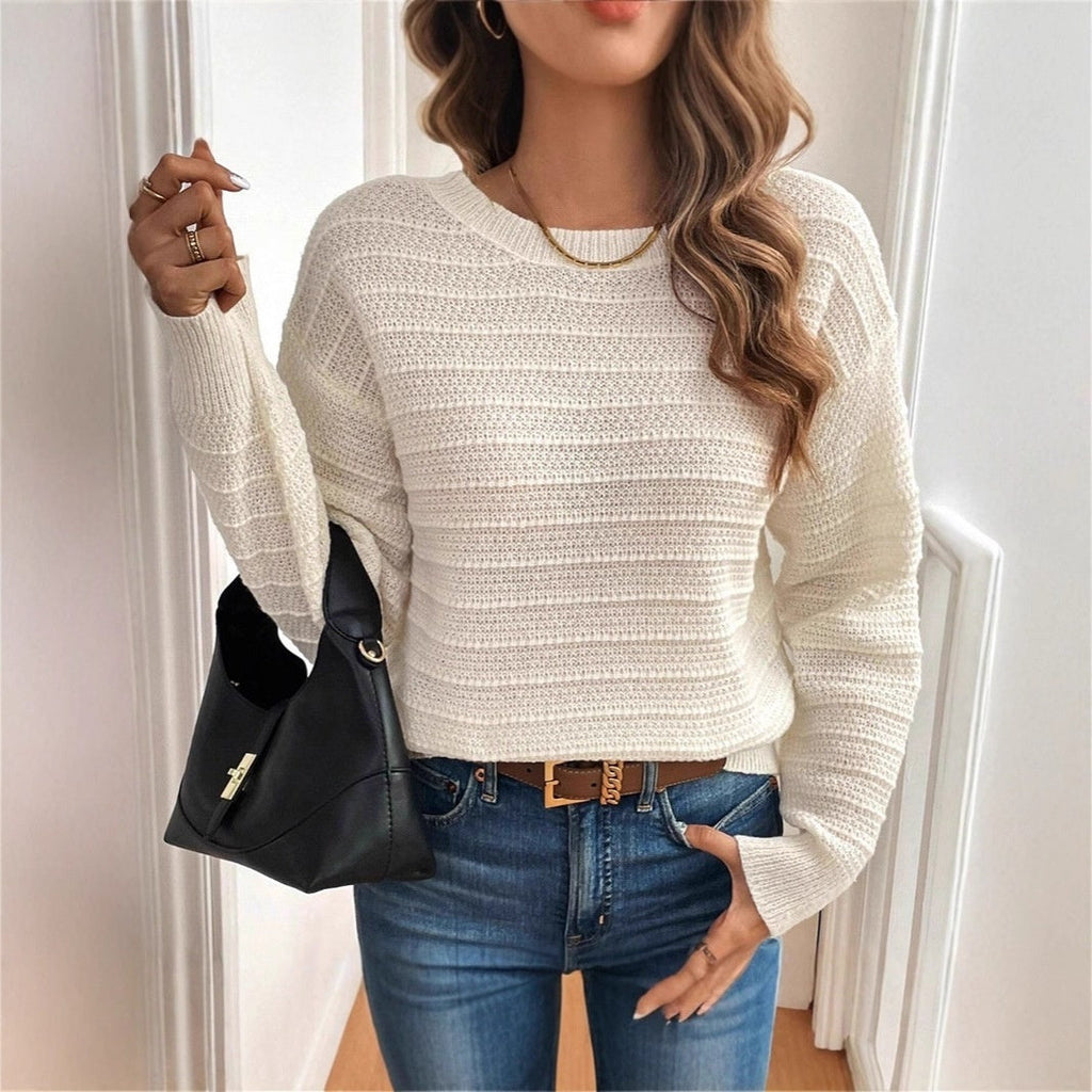 Round Neck Back Bow Design Gentle All-match Sweater