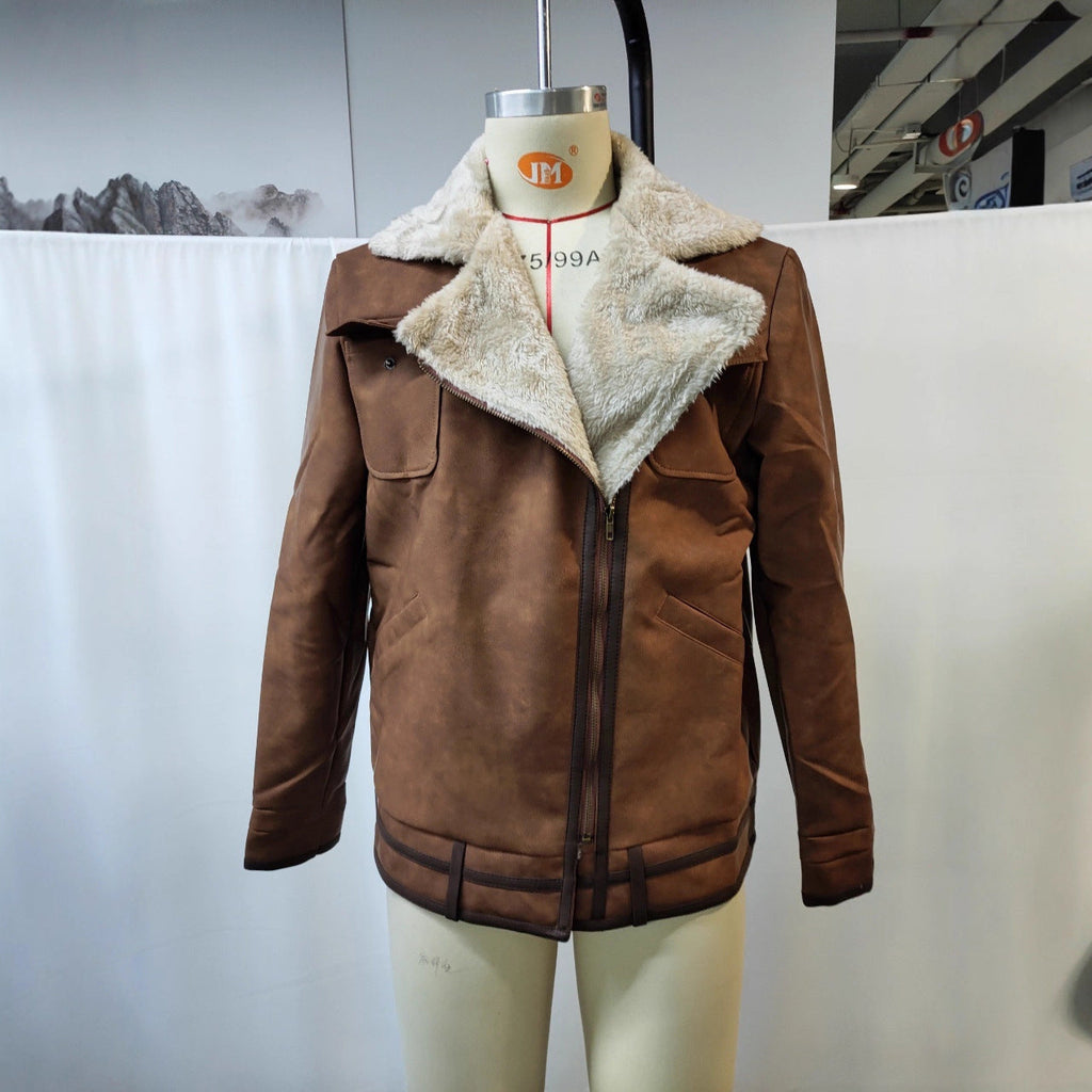 Autumn And Winter Men's Retro Brown Suede Casual Jacket