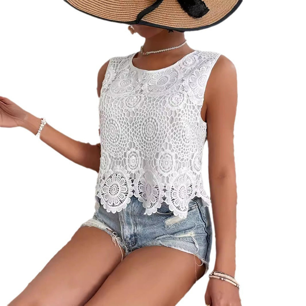 Short Solid Color Lace Casual Bottoming Shirt