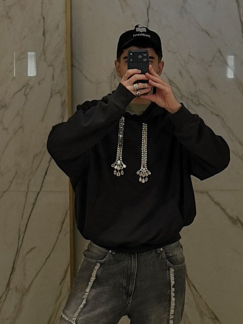 Oversized Hoodie With Crystal-Embellished Drawstrings