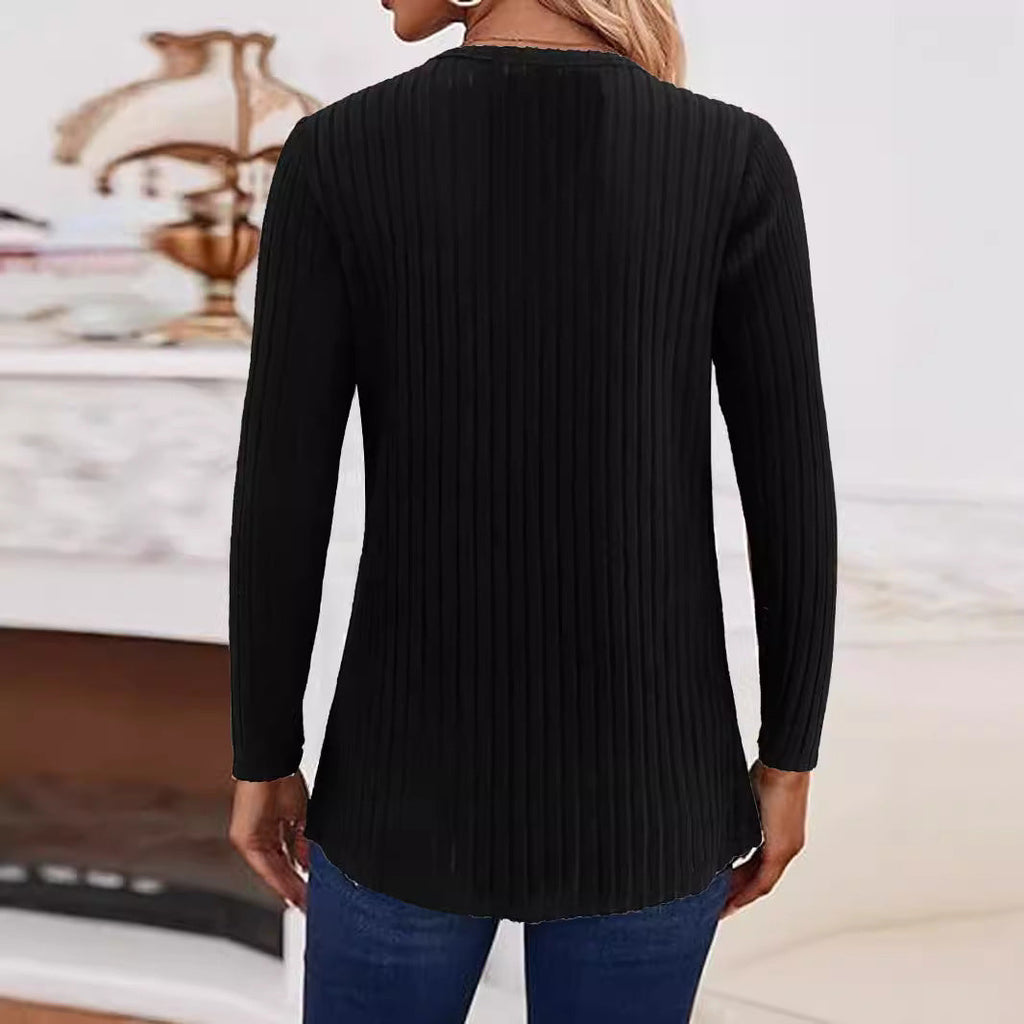 Simple Solid Color Casual Knitted Button Sweater