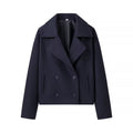 French Style Lapel Double Breasted Short Woolen Casual Loose Jacket Coat