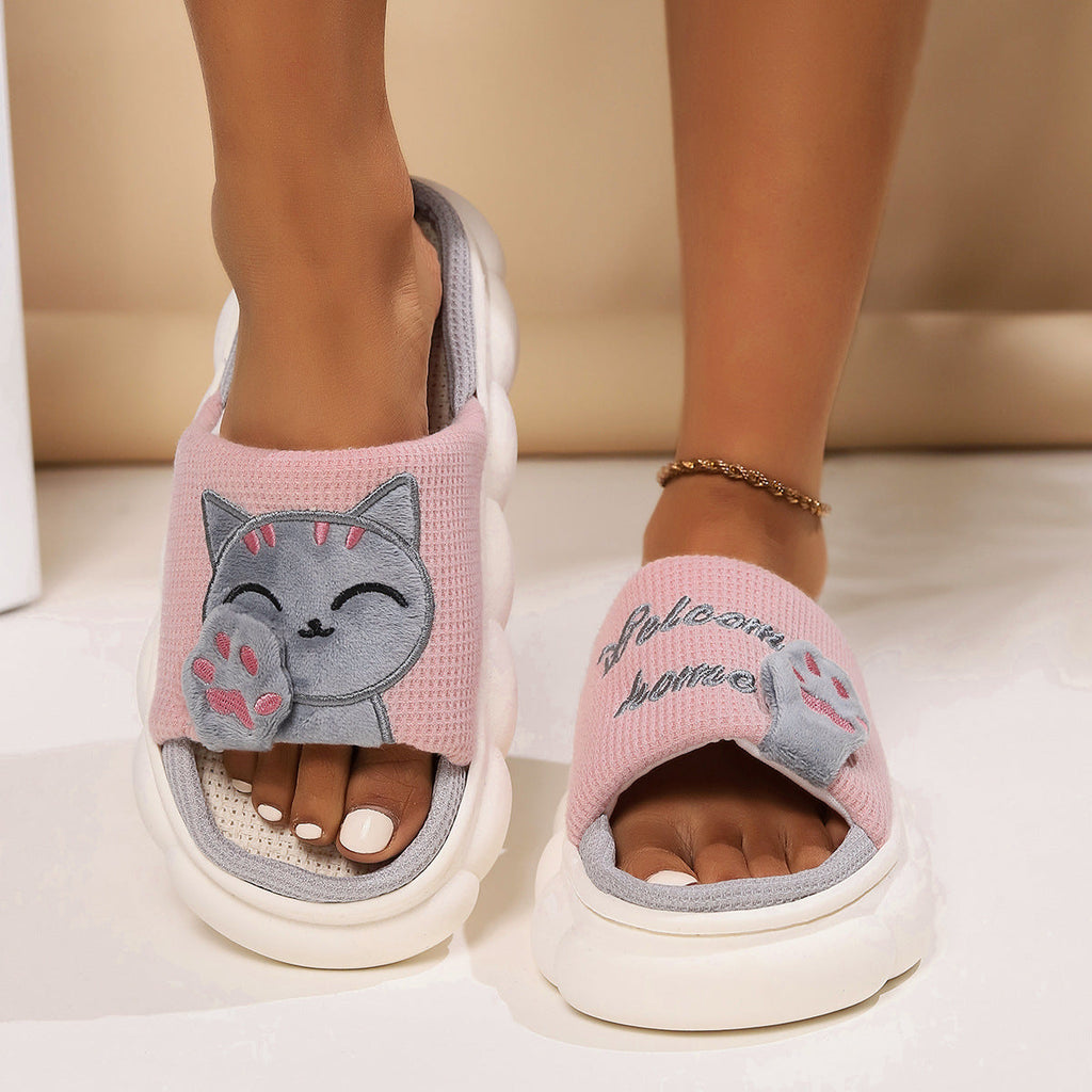 Cute Cartoon Kitten Home Slippers For Women