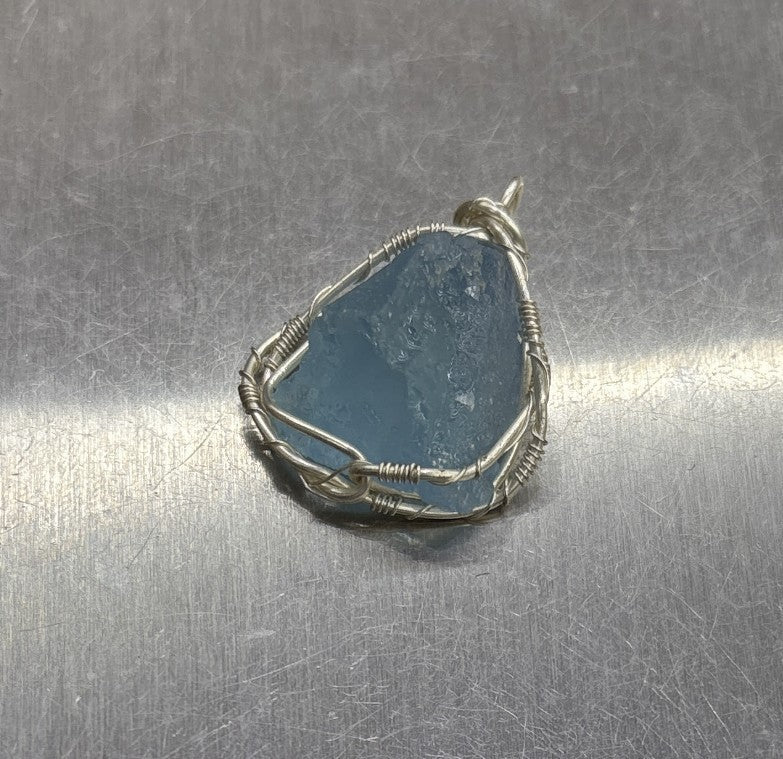 Natural Aquamarine Raw Stone Handmade Copper Wire Crystal Pendant
