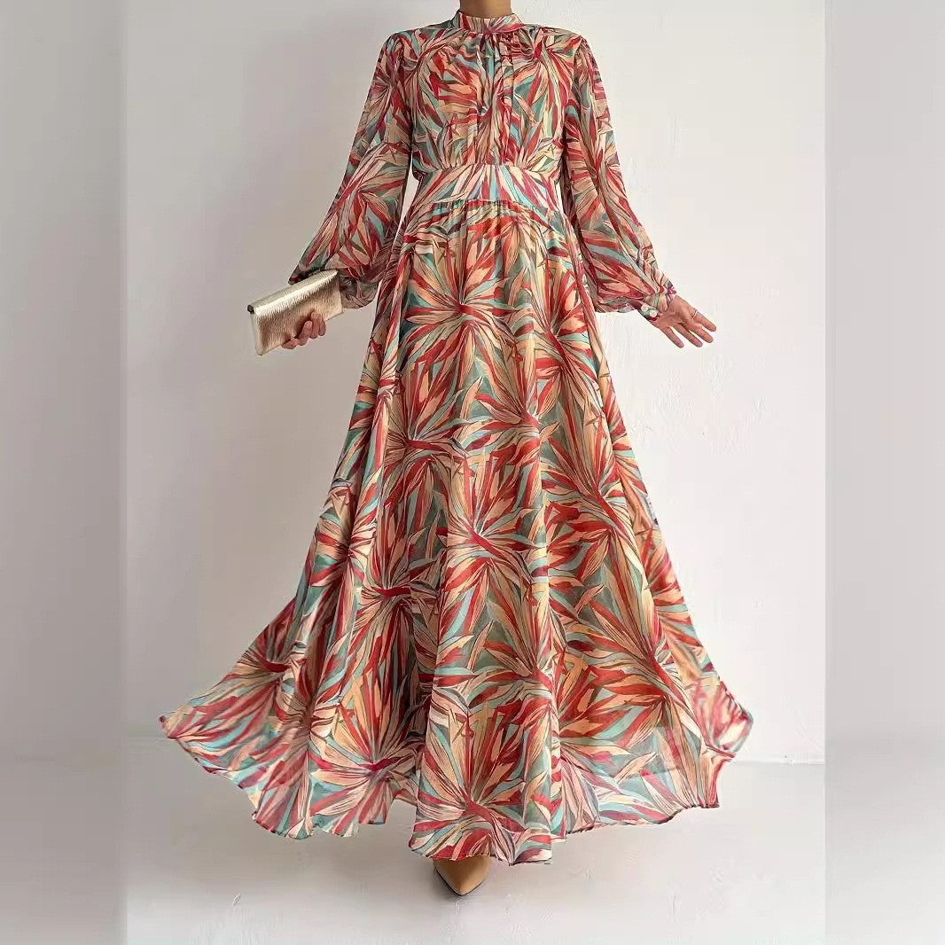 Abstract Turtleneck Maxi Dressstylish And Elegant
