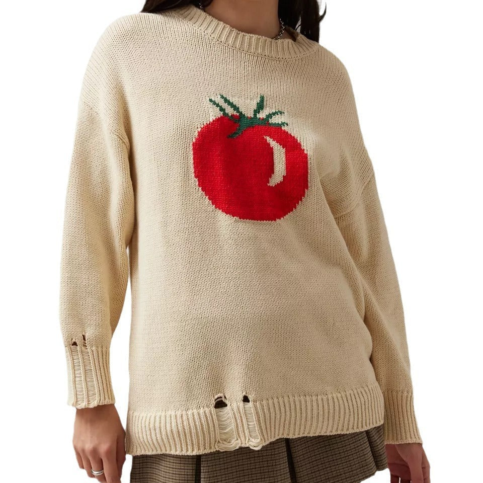 Women's Round Neck Sweater Loose-fitting Long Sleeve Sweater