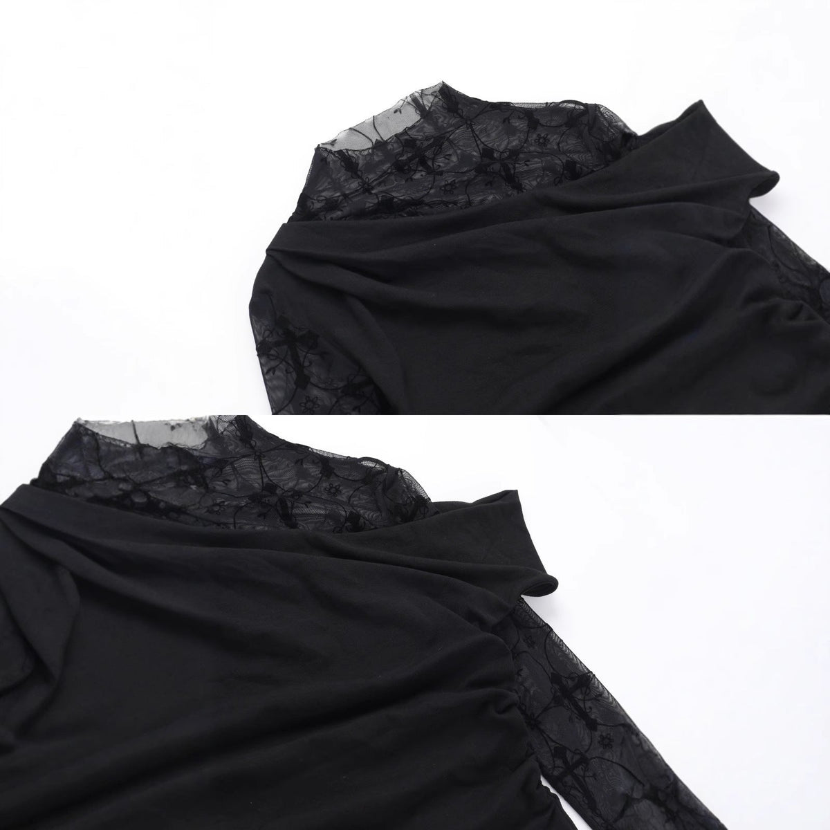 Womens Lace Bodycon Patchwork Hollow Long-Sleeve Top