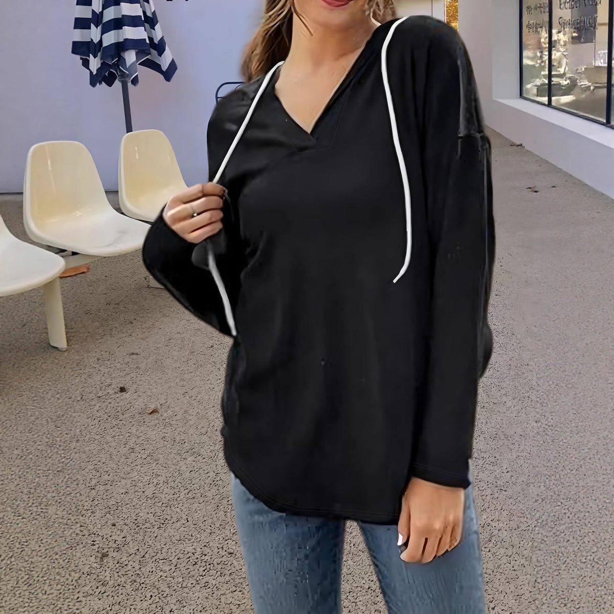 Autumn New Women's V-neck Sweatshirt Hooded Long Sleeve