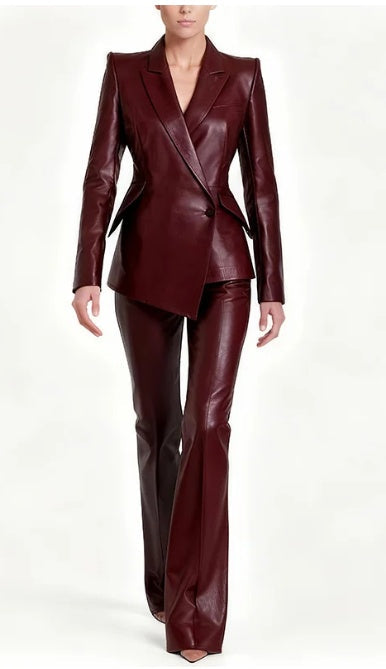 Burgundy Leather 2-Piece Suit