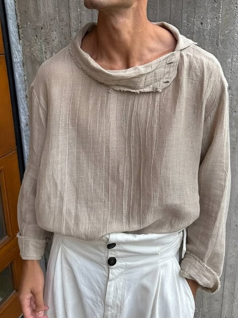 Vintage-Inspired Distressed Collar Shirt