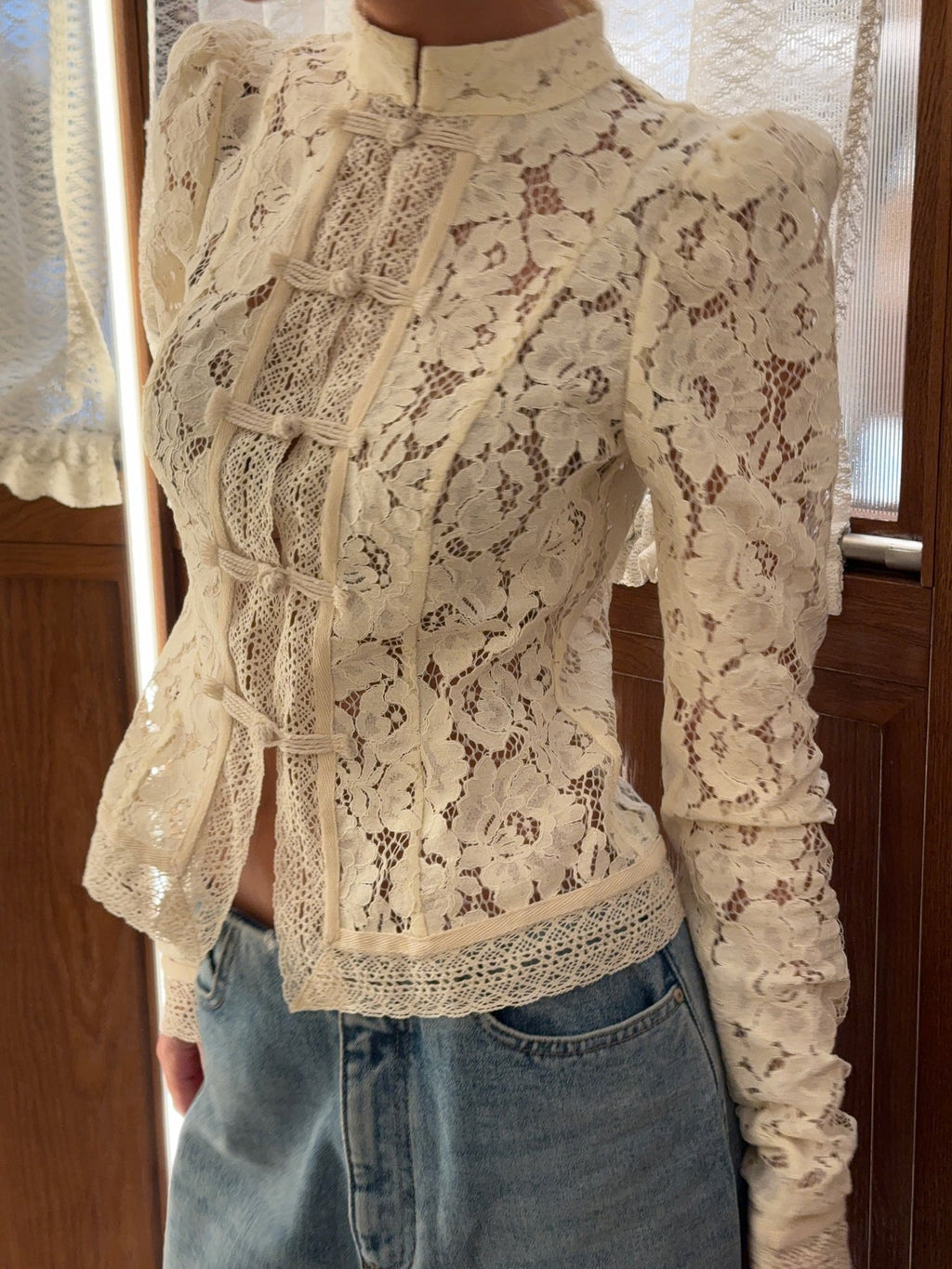 Lace Panel Long Sleeve Shirt