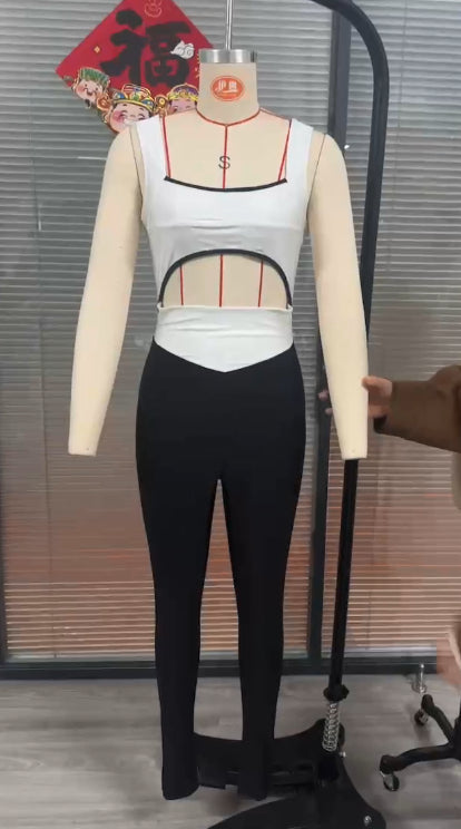 Bare Midriff Slim Fit Contrast Color Vitality Jumpsuit