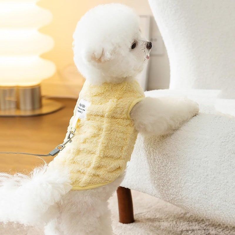 Autumn And Winter Dog Clothes Can Pull Simple Solid Color Two-legged Down Jacket Cat Warm Vest Pet Clothing