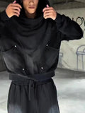 Black Structural Panel Cropped Hoodie