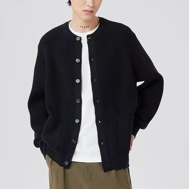 Men's Round Neck Loose Casual Trend Coat Black Sweater