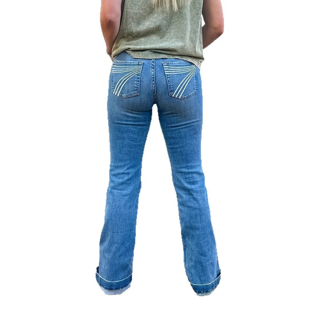 Slim Fit Elastic Mid-waist Slightly Flared Jeans