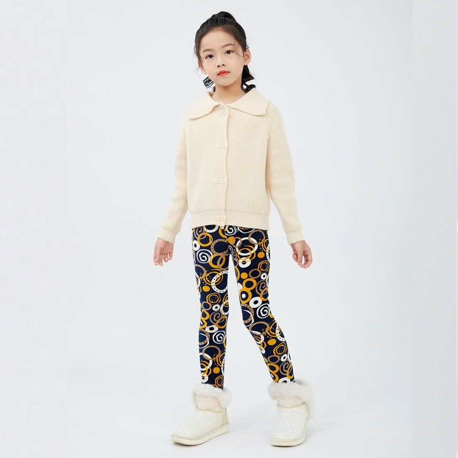 Girls' Autumn And Winter Thermal Base Medium And Large Printed Velvet