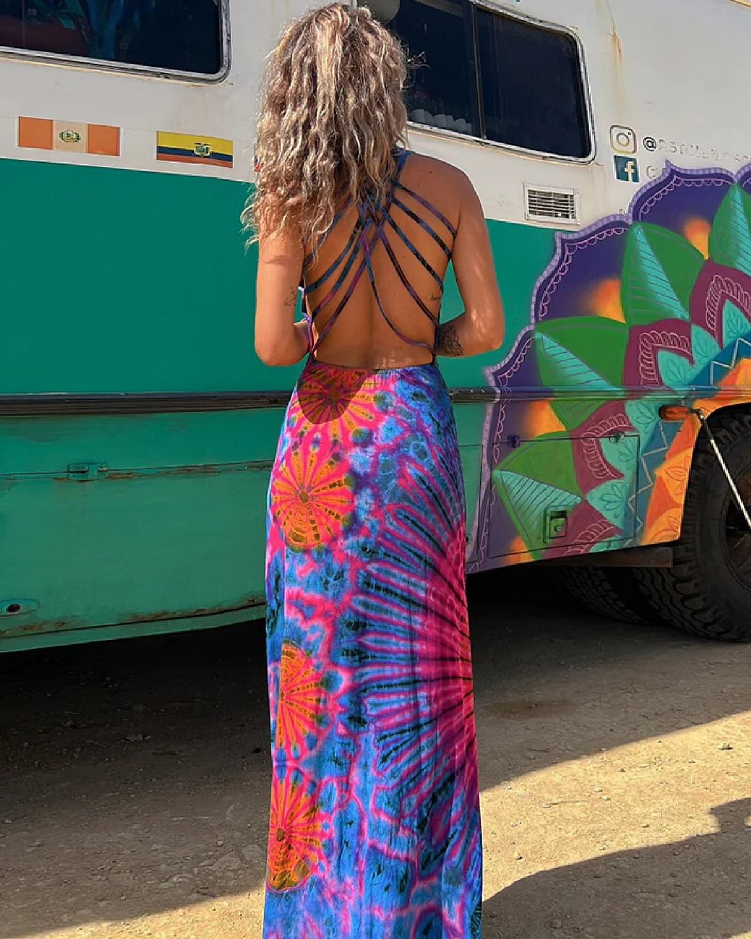 European And American Summer Sling Backless Dress