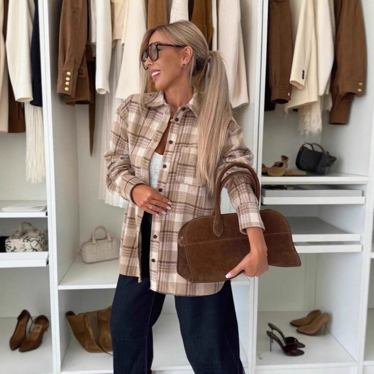 Loose Long Sleeve Casual Plaid Button Shirt For Women