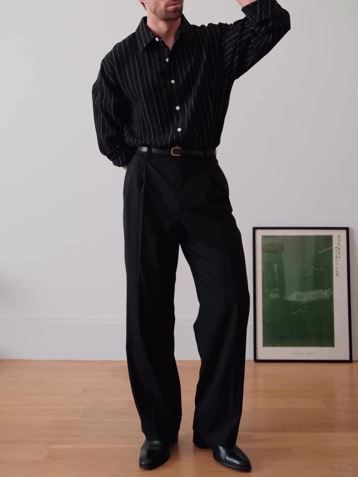 Black Pinstriped Button-Down Shirt