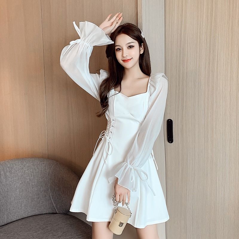 Chiffon Patchwork Waist-slimming Slimming Small Size Dress Women