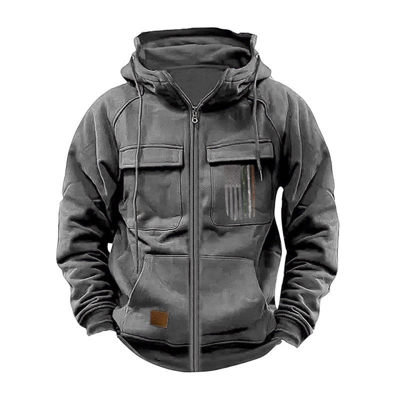 Printed Loose Zip Casual Hooded Sweatshirt