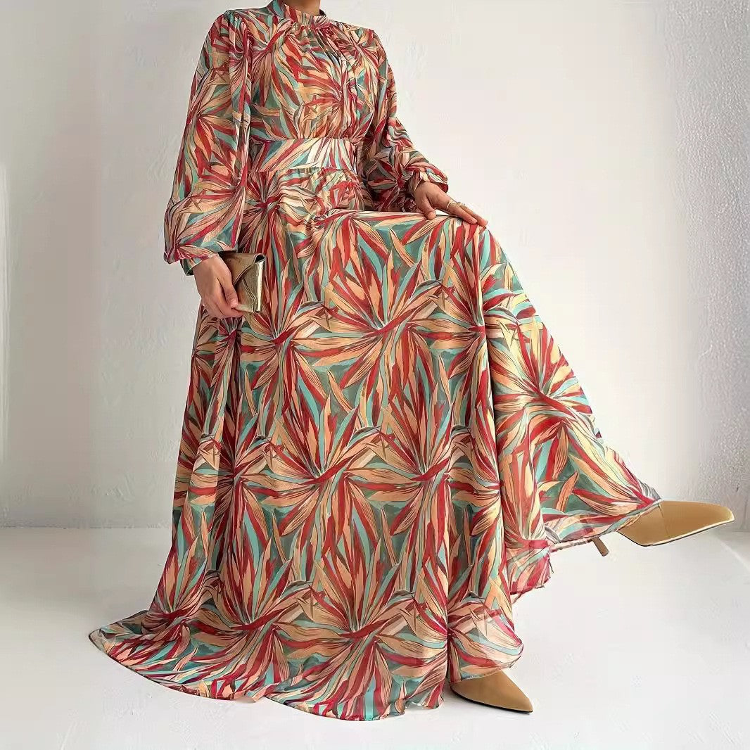 Abstract Turtleneck Maxi Dressstylish And Elegant