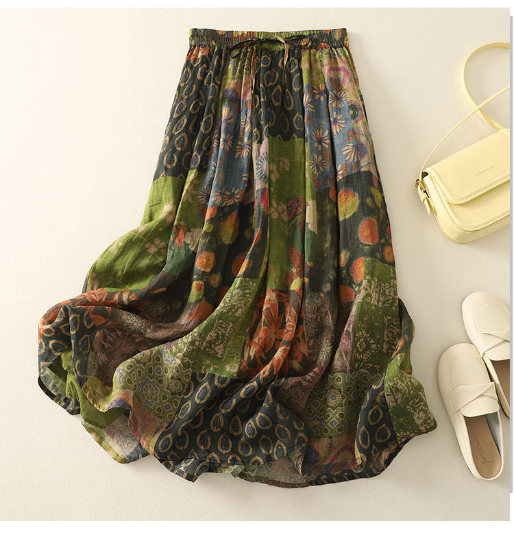 Women's Retro Printed Double-Layer Skirt