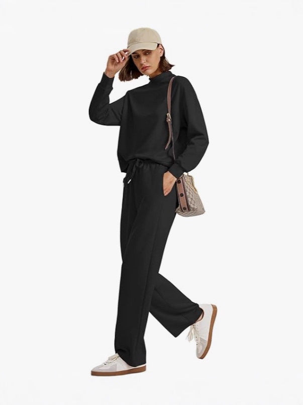 Women's Casual Suit Long-sleeved Wide-leg Pants Two-piece Set