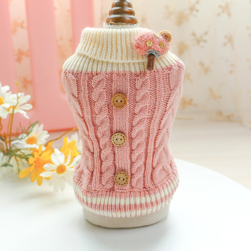 Warm Wooden Buckle Bowknot Dog Clothes Cat Clothes