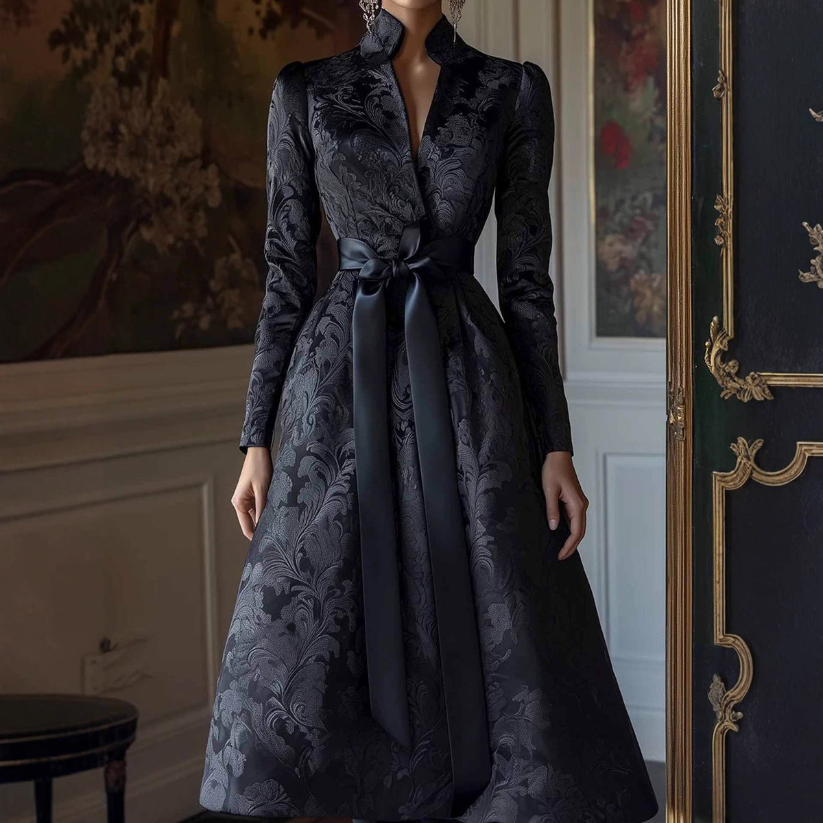 Elegant Spring And Autumn Long Sleeve Satin Party Dress