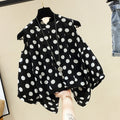 Loose-fitting Figure-flattering Polka-dot Off-shoulder Short-sleeve Chiffon Blouse