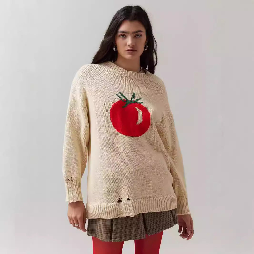 Women's Round Neck Sweater Loose-fitting Long Sleeve Sweater