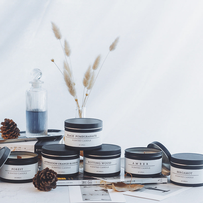 Smokeless Plant Soy Wax Aromatherapy Candle Black Tinplate Can Romantic Valentine's Day Gift