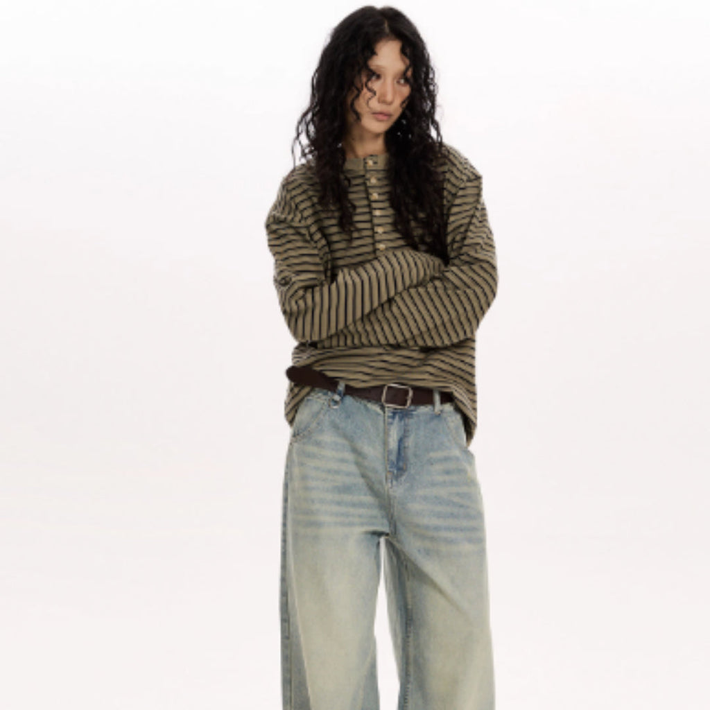 Retro Classic Striped Simple Long-sleeved Shirt Relaxed Feel