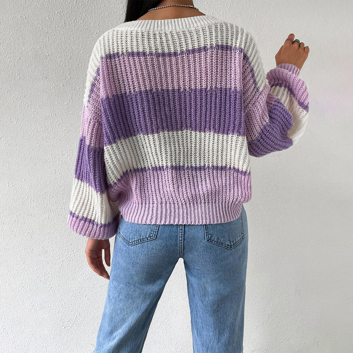 Autumn And Winter Long Sleeve Pullover Contrast Color Casual