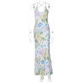 Fashion Printed Sexy Backless U-neck Slim Strap Dress
