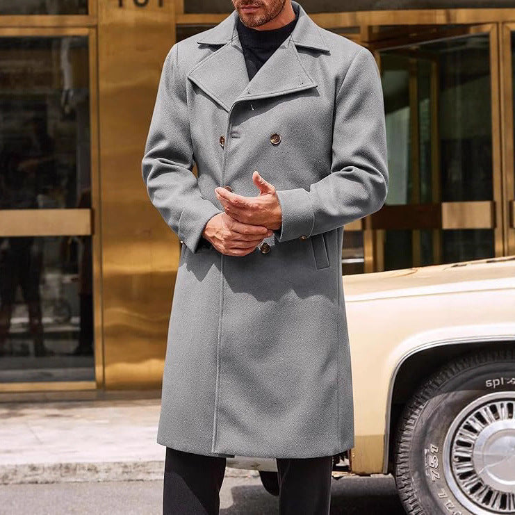 Premium Men's Double-Breasted Woolen Trench Coat - Classic Winter Overcoat