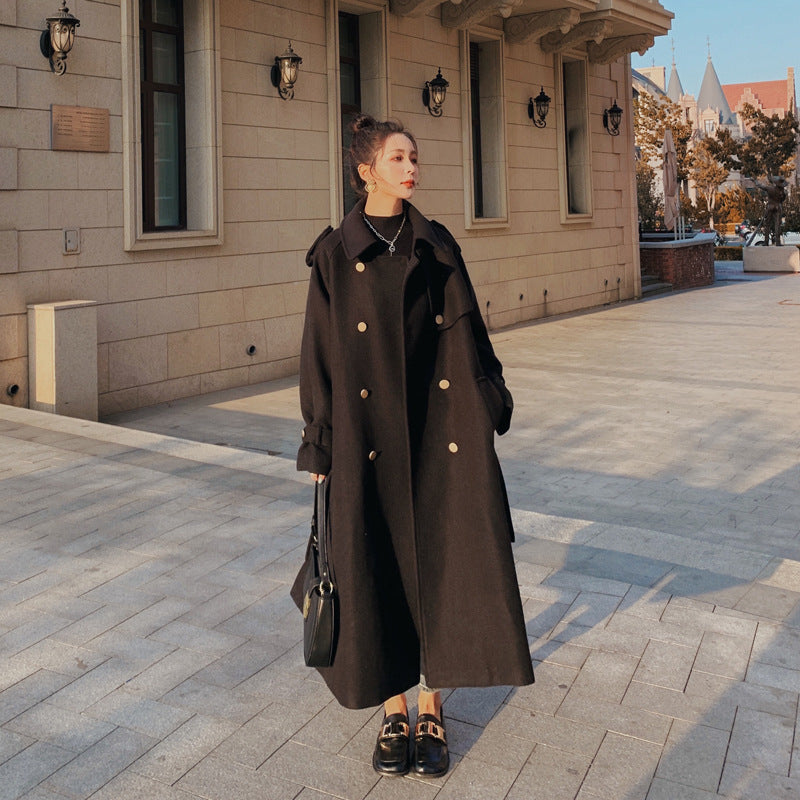 Women's  Mid-length Over The Knee Minimalist Hepburn Style Woolen Coat